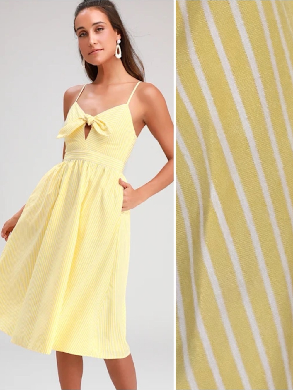 Lulu's Yellow & White Stripe Tie-Front Midi Dress